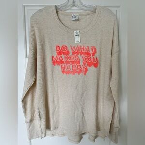 NWT Aerie Waffle Knit Top Makes You‎ Happy Long Sleeve Oversized Womens Size S